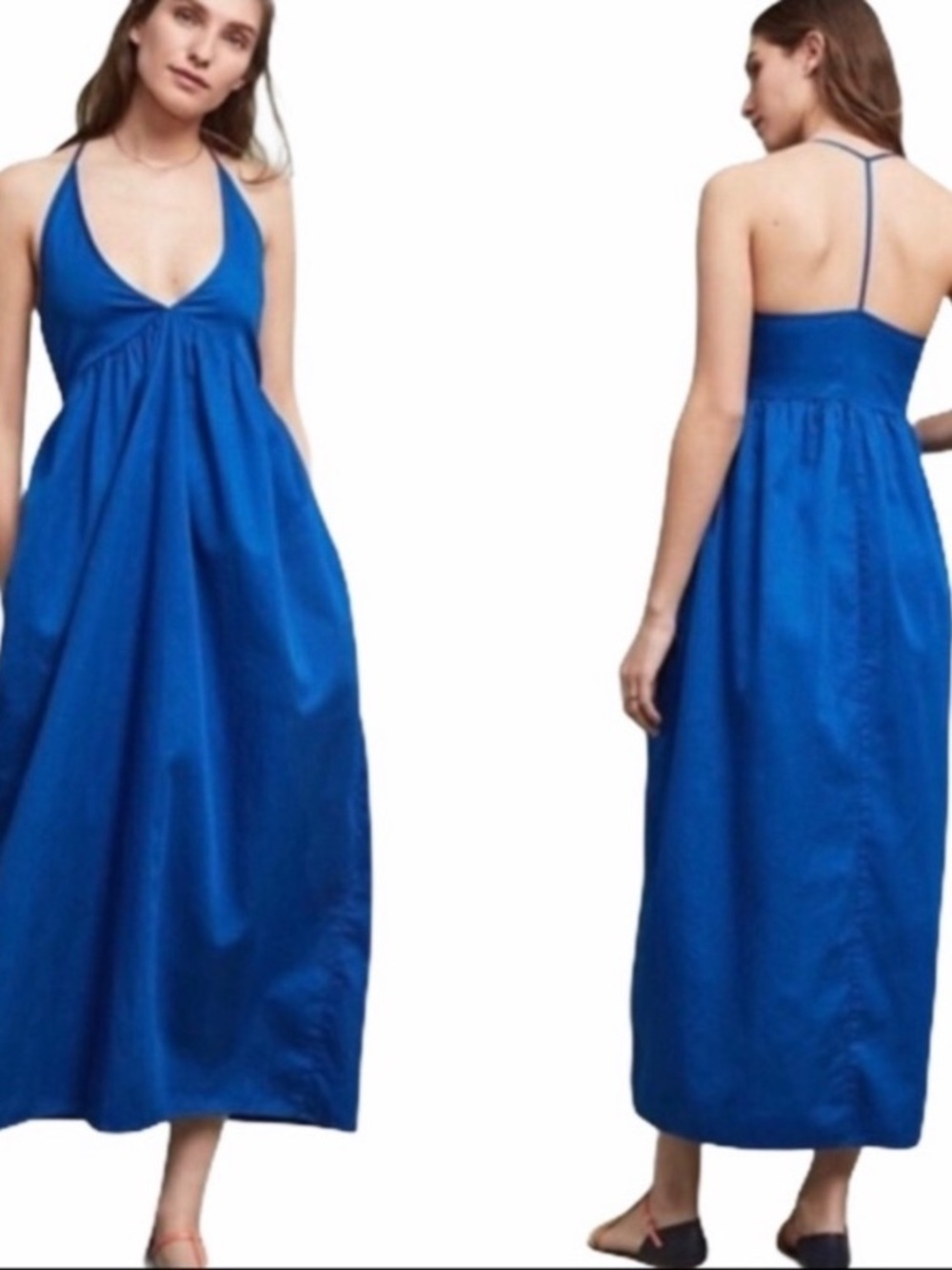Anthropologie LACAUSA T-Strap Midi Dress Royal Blue 100% Cotton